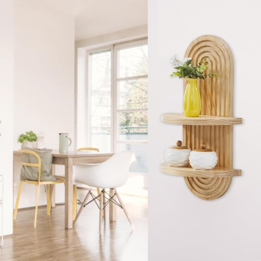 Arched Wood Floating Shelf Mid Century Mordern Decor(1 Set(Any Style))